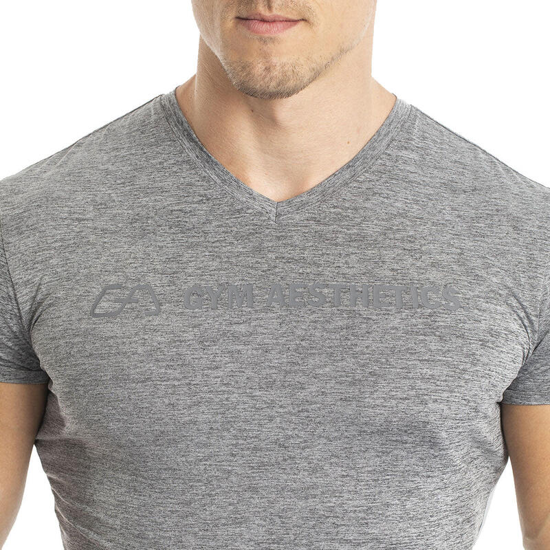 Men Tight-Fit V neck Gym Running Sports T Shirt Fitness Tee - GREY