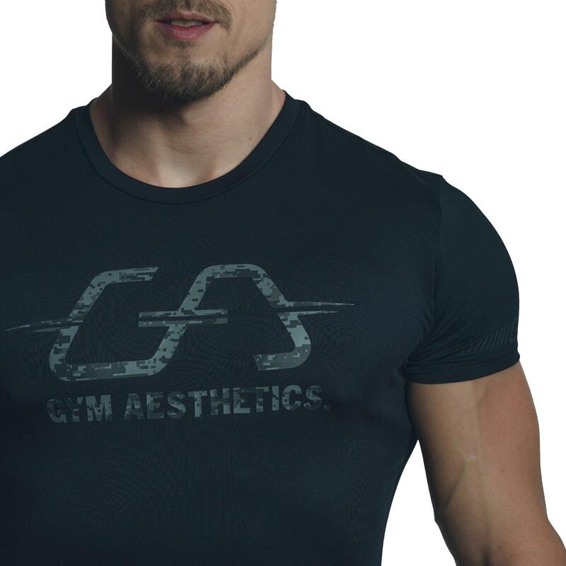 Men Dri-Fit Logo Gym Running Sports T Shirt Fitness Tee - BLACK