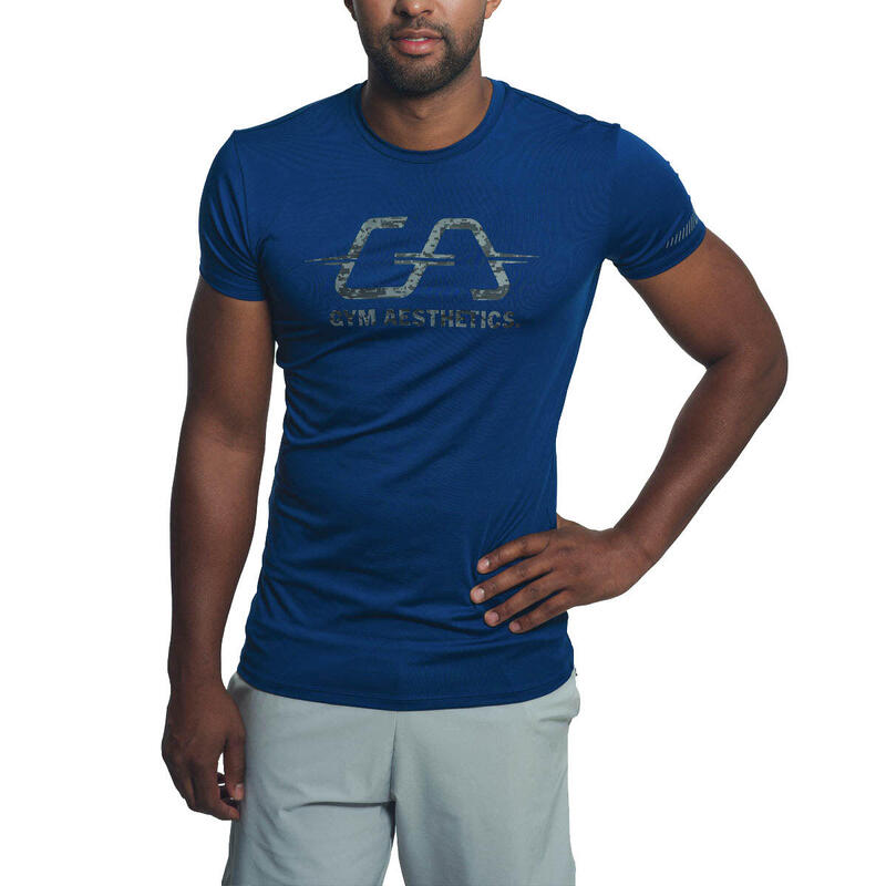 Men Dri-Fit Logo Gym Running Sports T Shirt Fitness Tee - Navy blue