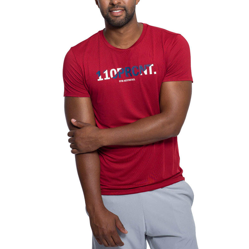 男裝110PRCNT修身速乾跑步健身短袖運動T恤上衣 - 紅色