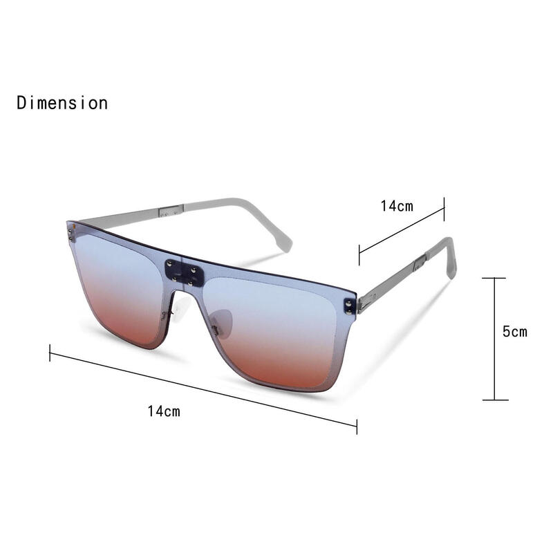 WIND O003 Adult Unisex Folding Sunglasses - Brush Silver / Blue Gradient Orange