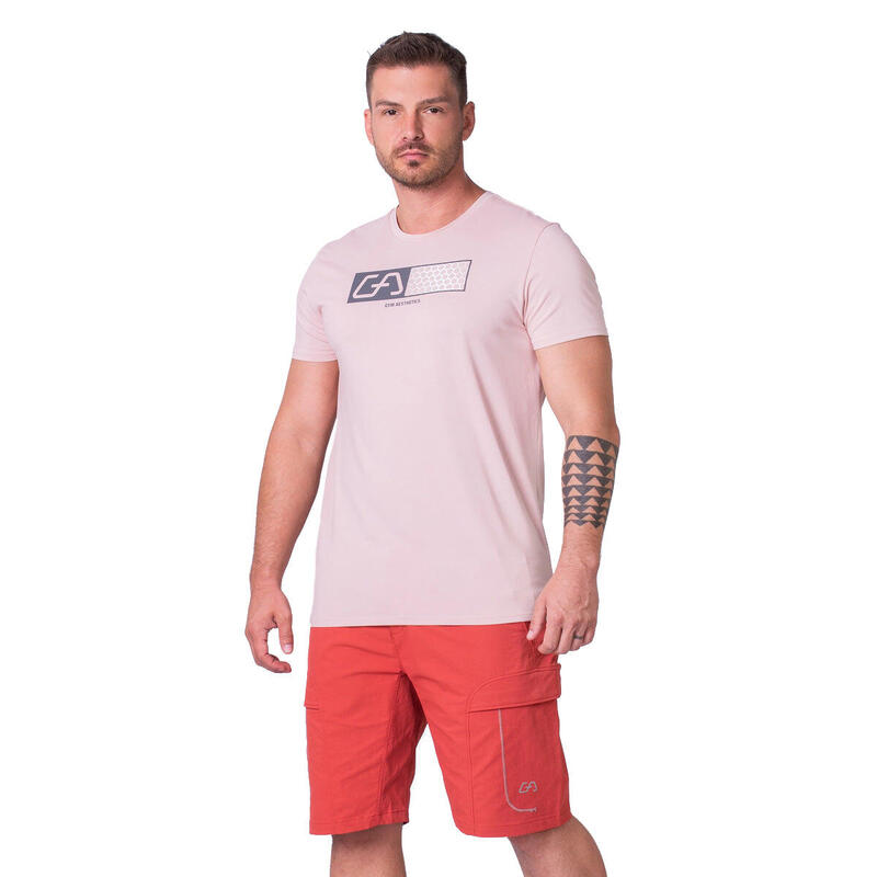 Men Printed Loose-Fit Gym Running Sports T Shirt Fitness Tee - PINK