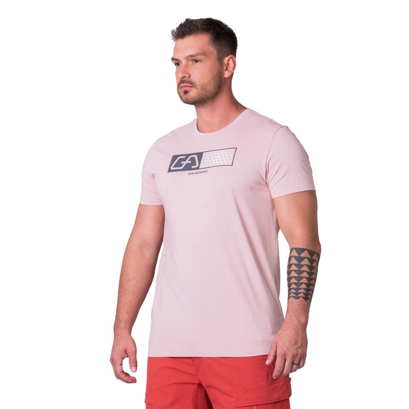 Men Printed Loose-Fit Gym Running Sports T Shirt Fitness Tee - PINK