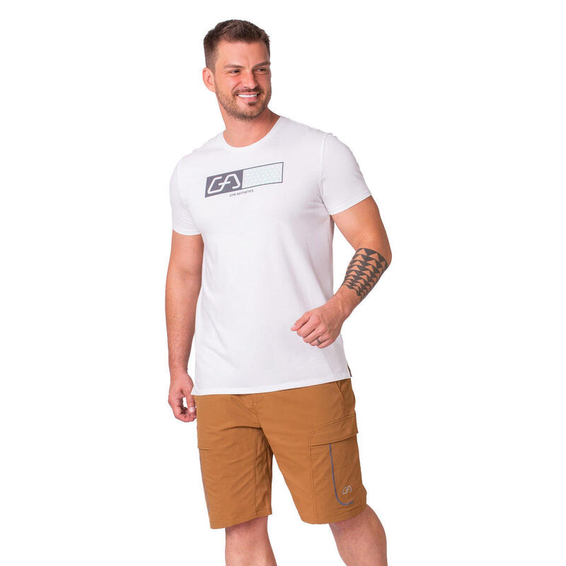 男裝LOGO彈性跑步健身短袖運動T恤上衣 - 白色