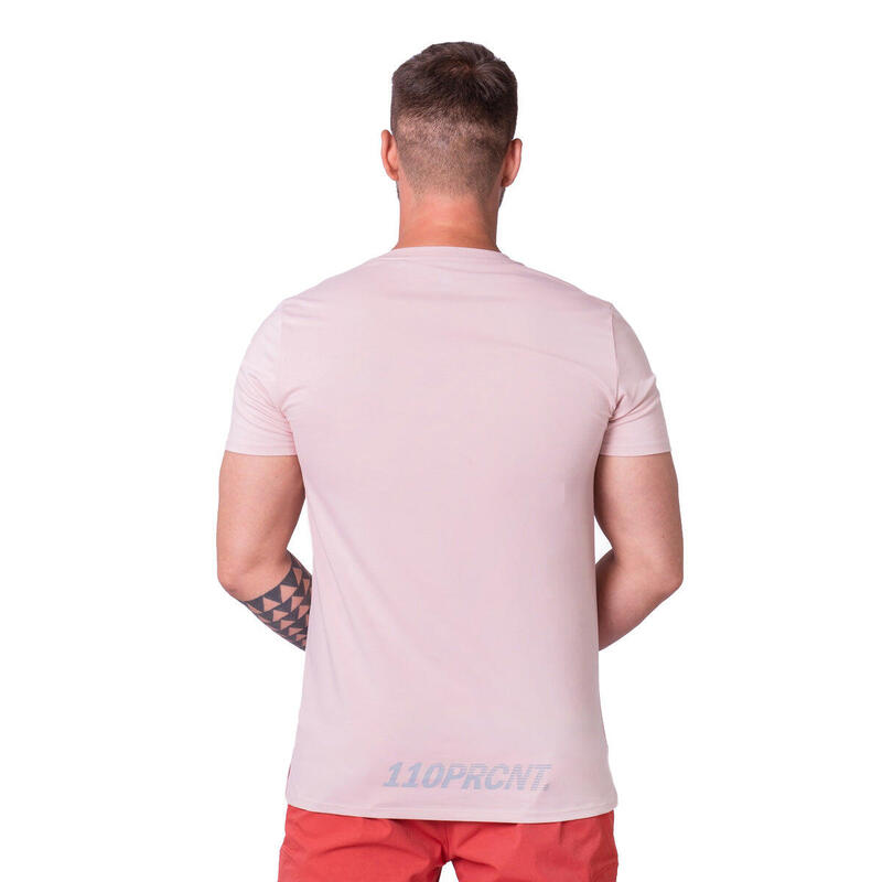 男裝LOGO彈性跑步健身短袖運動T恤上衣 - 粉紅色