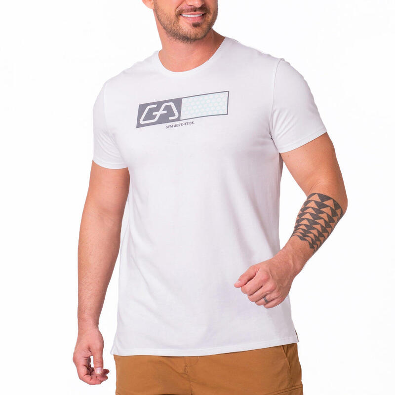 Men Printed Loose-Fit Gym Running Sports T Shirt Fitness Tee - WHITE