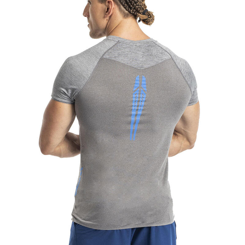 Men Print Tight-Fit V neck Gym Running Sports T Shirt Fitness Tee - GREY