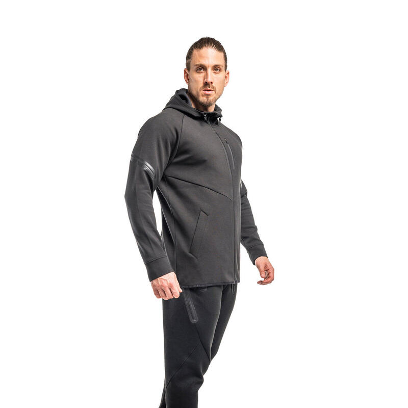 Men ArmPrint Lightweight Sports Softshell Windbreaker Jacket with Hood - BLACK