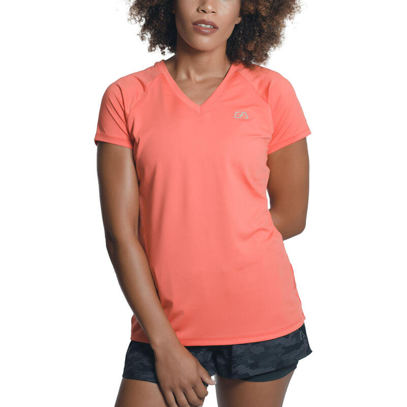 Women Plain V Neck Dri-Fit Yoga Gym Running Sports T Shirt Fitness Tee - Coral