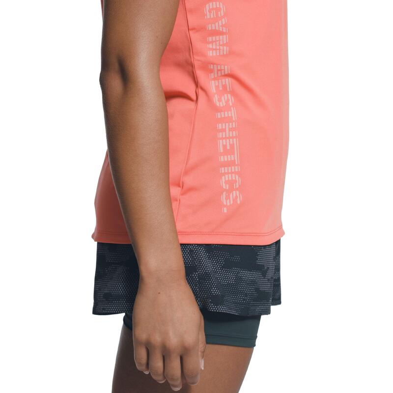 女裝純色V領修身瑜珈健身跑步短袖運動T恤 - 珊瑚紅色