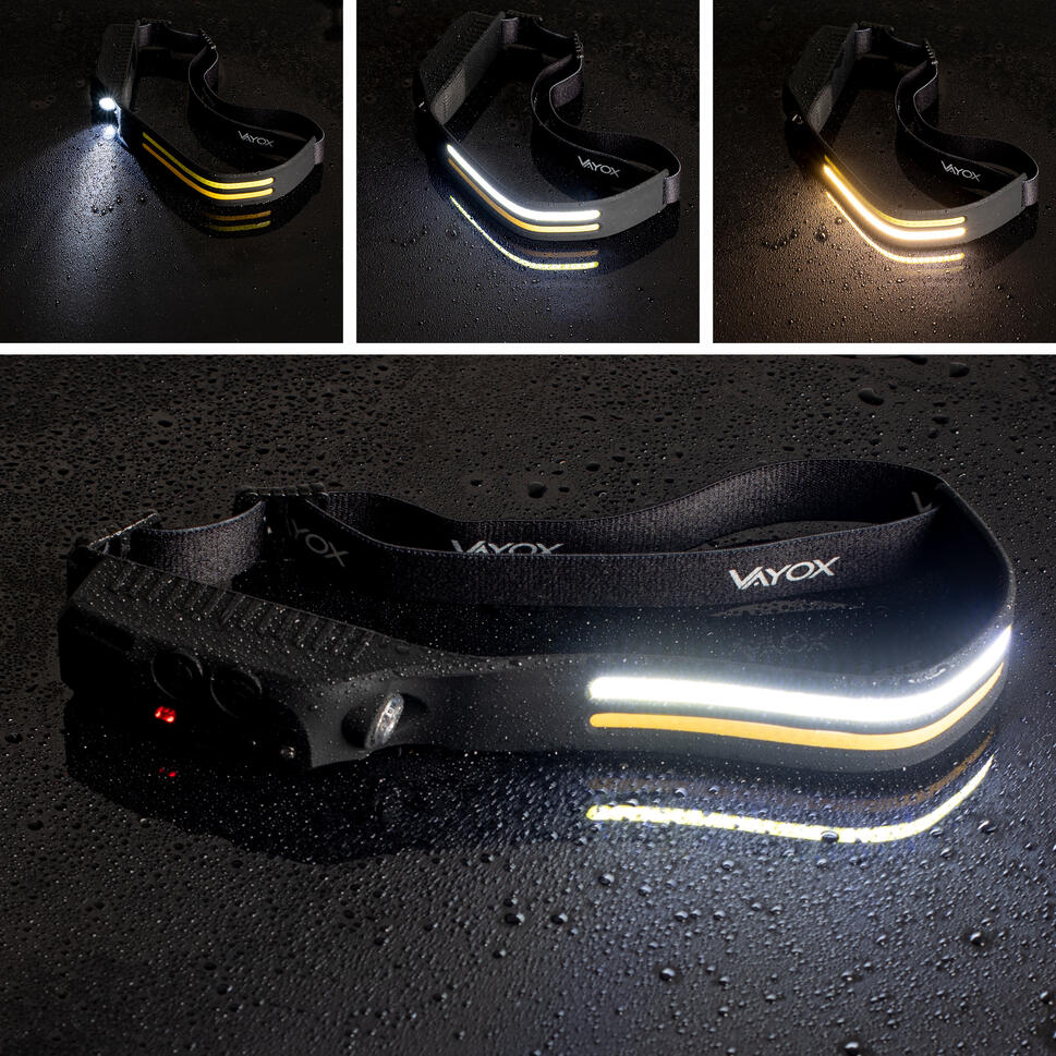 Latarka czołowa Vayox VA0129 300lm, akumulatorowa, 3x LED, USB-C, silkonowa