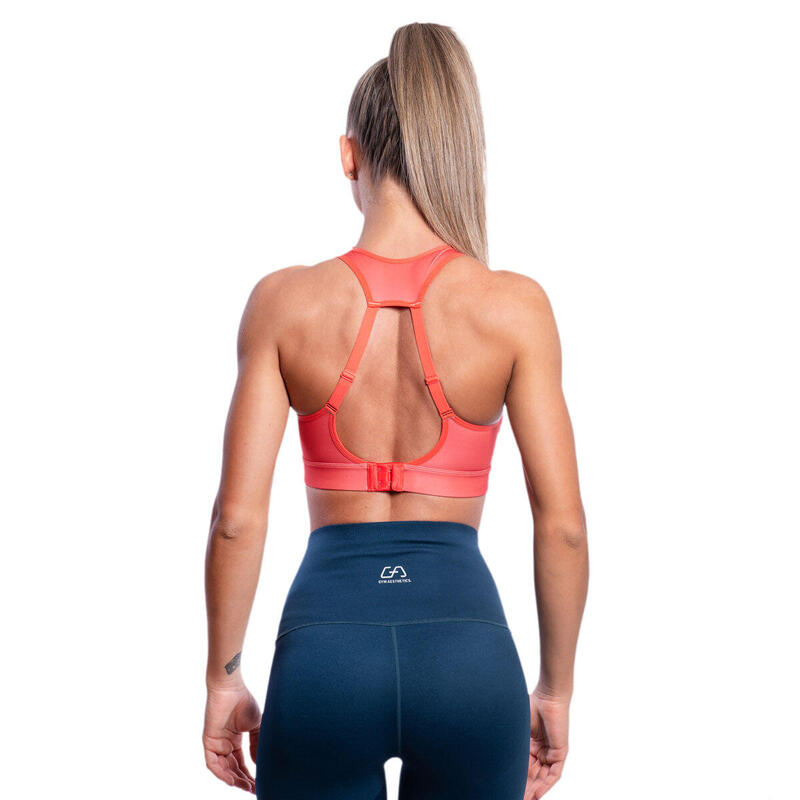 Women HookBack High impact Supportive Yoga Running Sports Bra - Coral pink