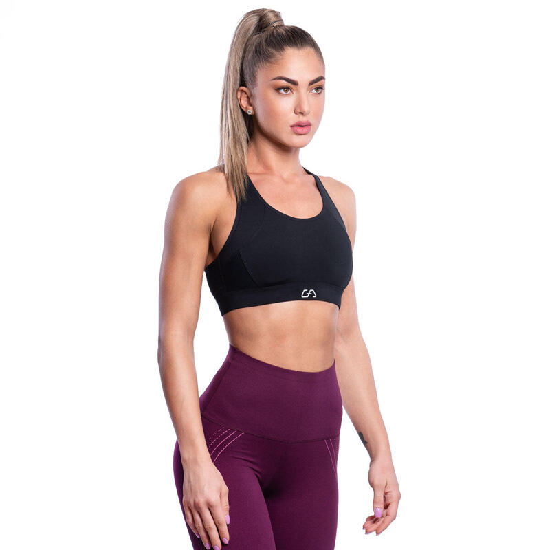 Women HookBack High impact Supportive Yoga Running Sports Bra - BLACK