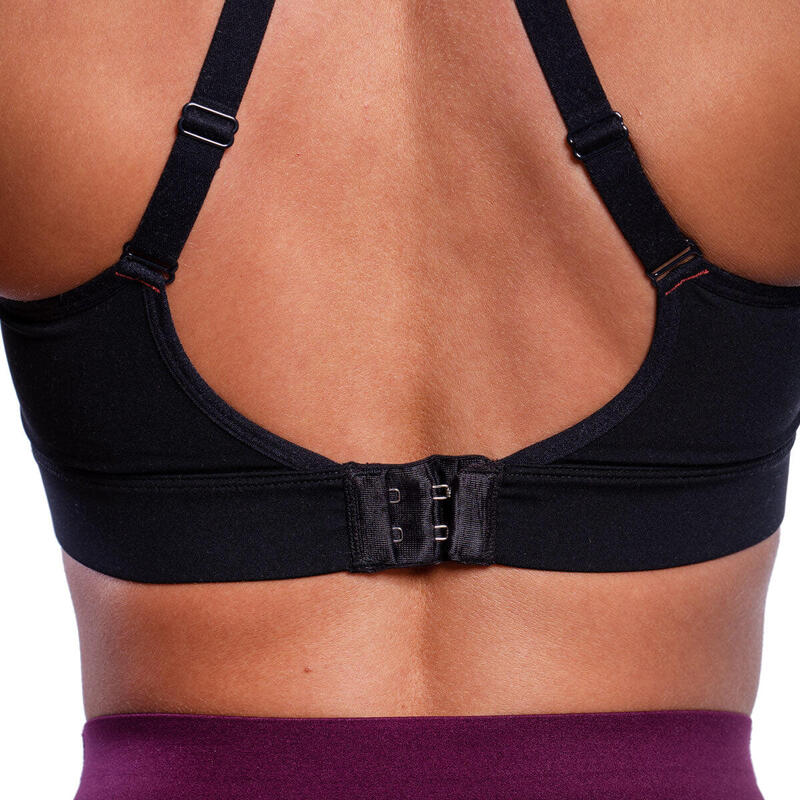 Women HookBack High impact Supportive Yoga Running Sports Bra - BLACK