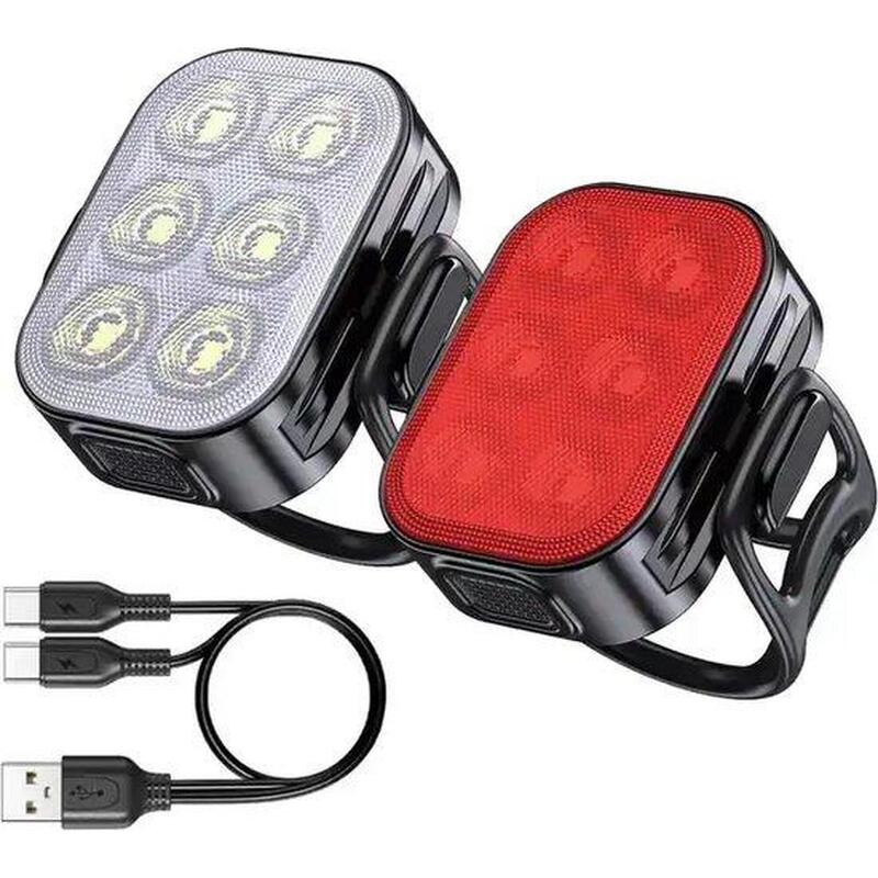 Set de iluminare pentru bicicletă, lumină față și spate 200/50 lumeni