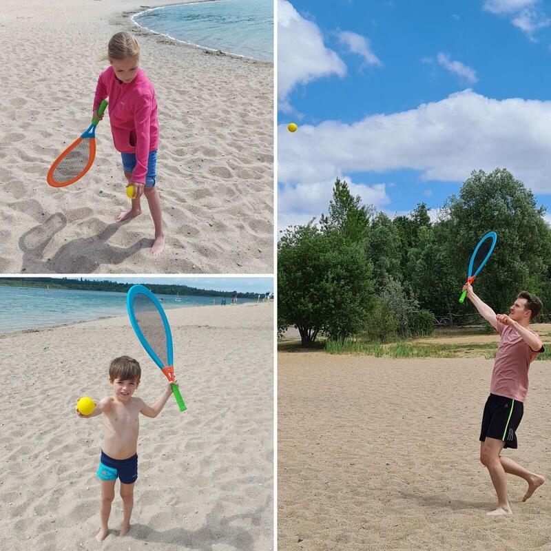 Federballset für Kinder mit XXL-Netzschlägern, 1 Federball und 1 Softball