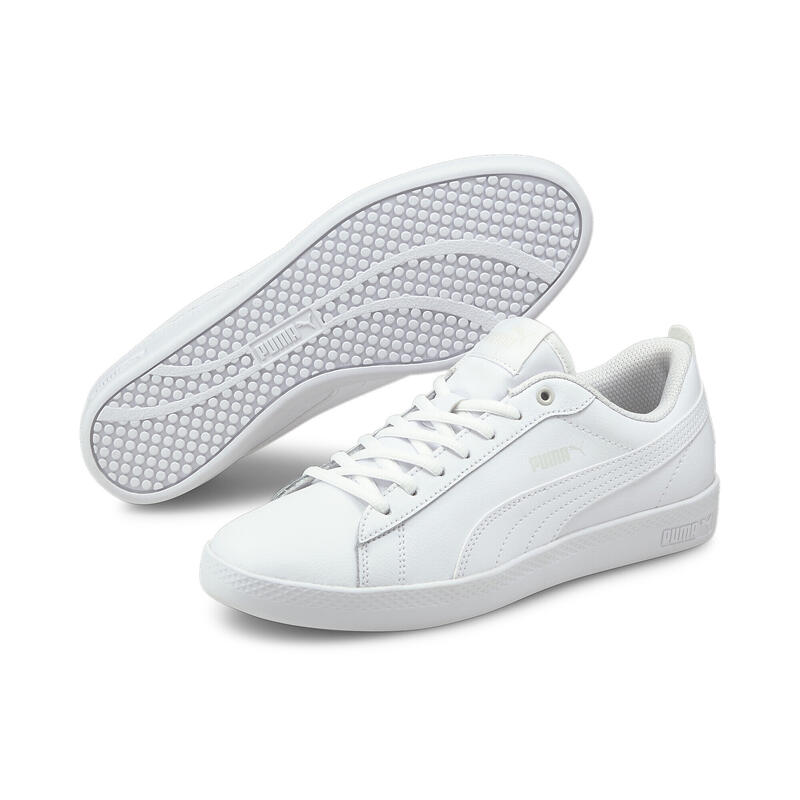 Smash v2 leren sportschoenen voor dames PUMA White