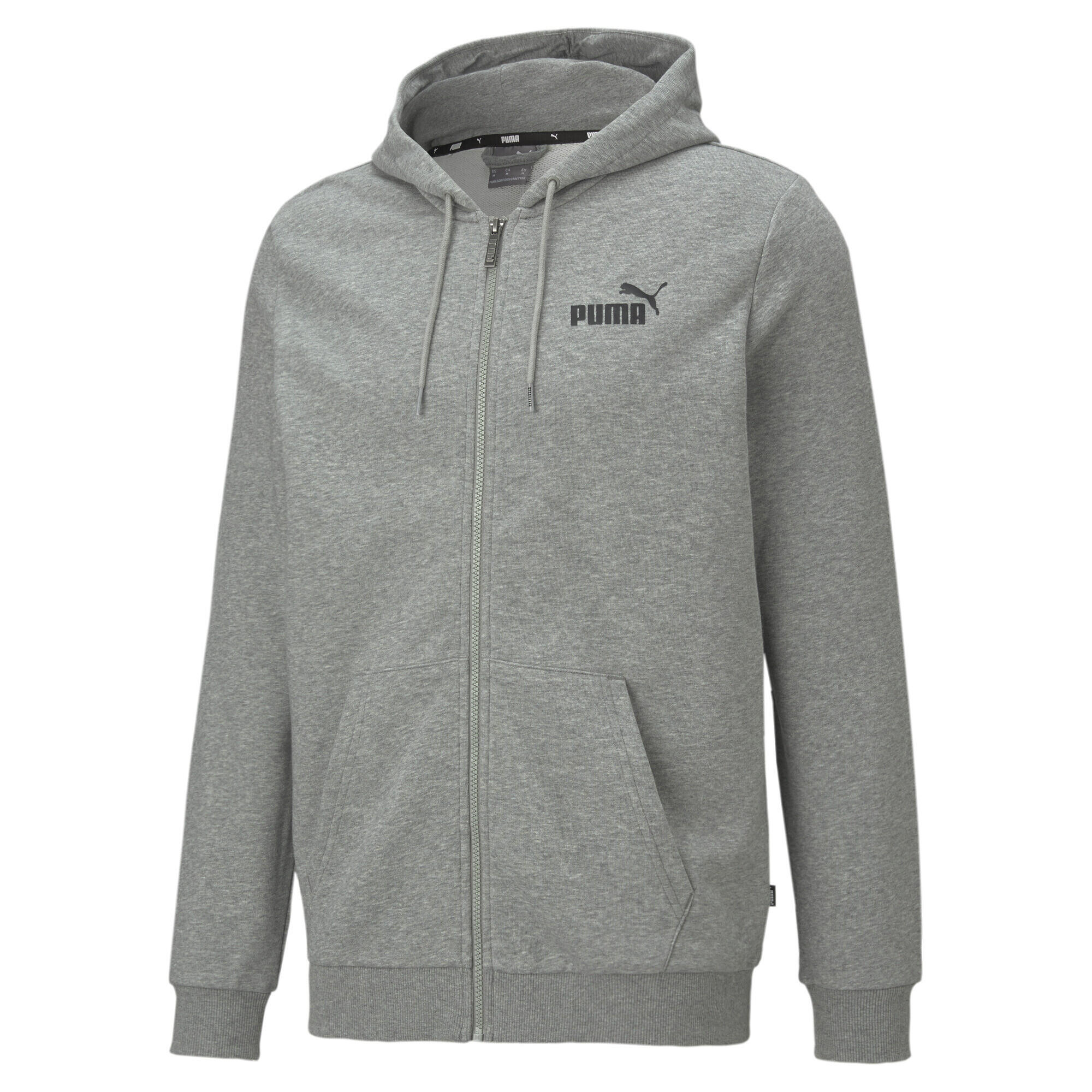 PUMA Pánská mikina s kapucí Essentials Small Logo Full-Zip PUMA Medium Gray Heather