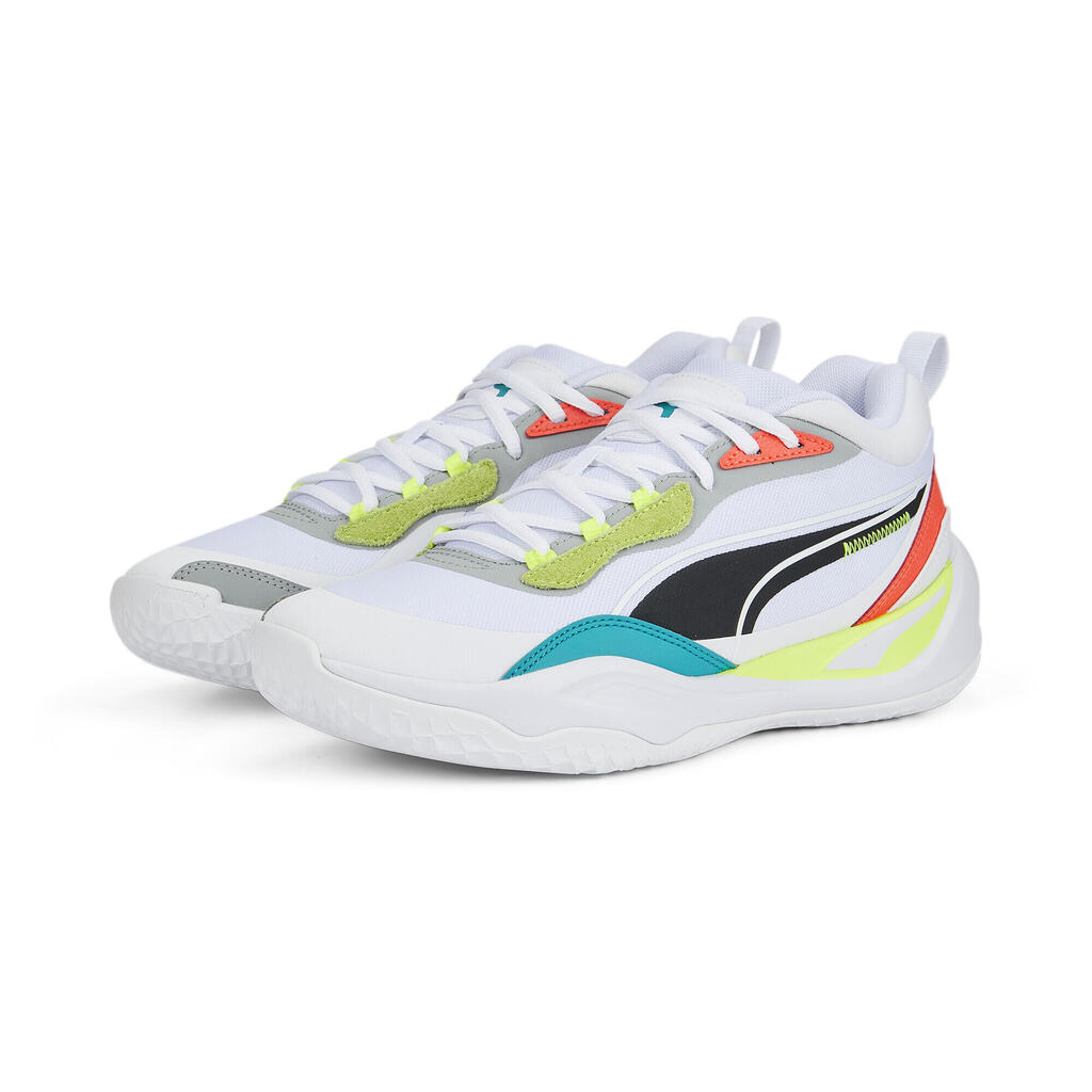 PUMA Unisex Playmaker Pro Basketball Shoes - White-Fiery Coral