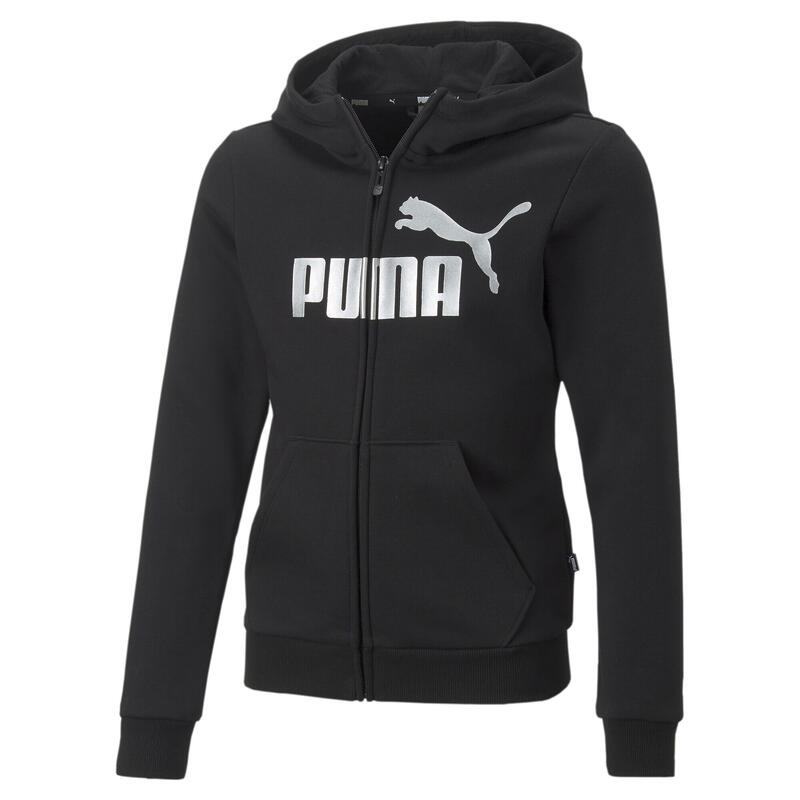 Felpa con cappuccio e zip integrale Essentials+ Logo da ragazzo PUMA Black