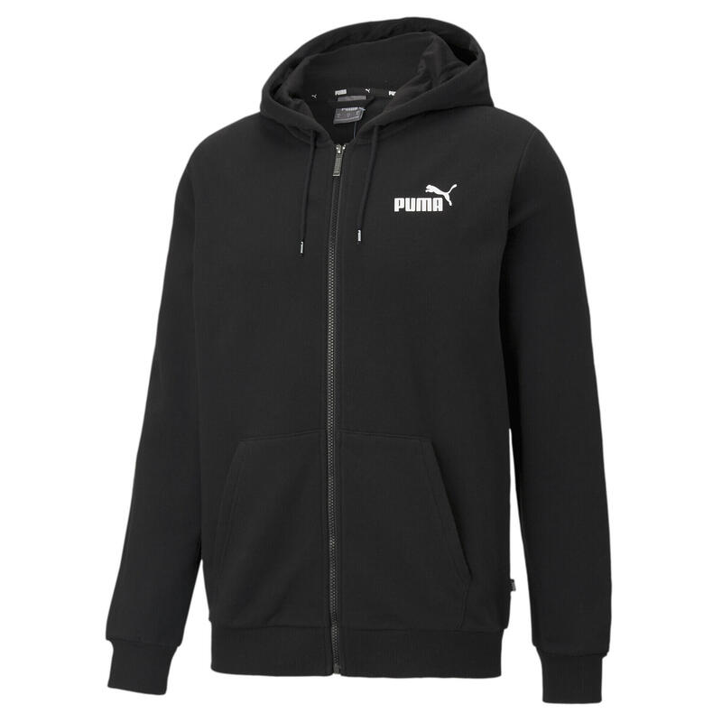 Felpa con cappuccio a zip intera Essentials con logo piccolo da uomo PUMA Black