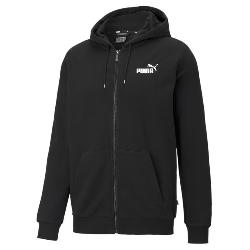 Felpa con cappuccio a zip intera Essentials con logo piccolo da uomo PUMA Black