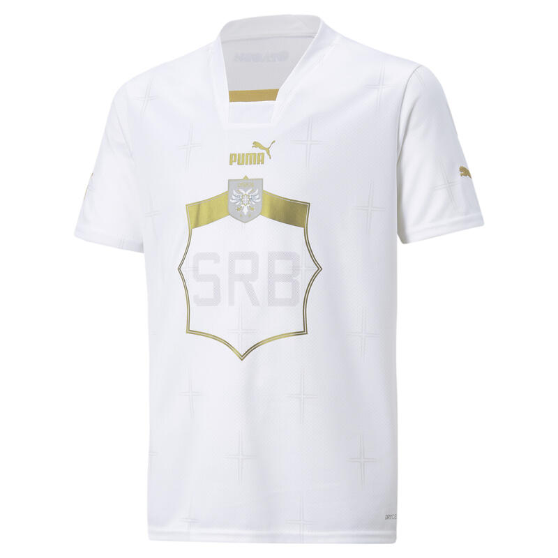 Camiseta Serbia Visitante 22/23 Réplica Juvenil PUMA White Victory Gold Beige