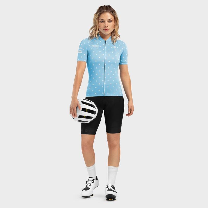 Maillot biodégradable femme Cyclisme Race Dots Bleu