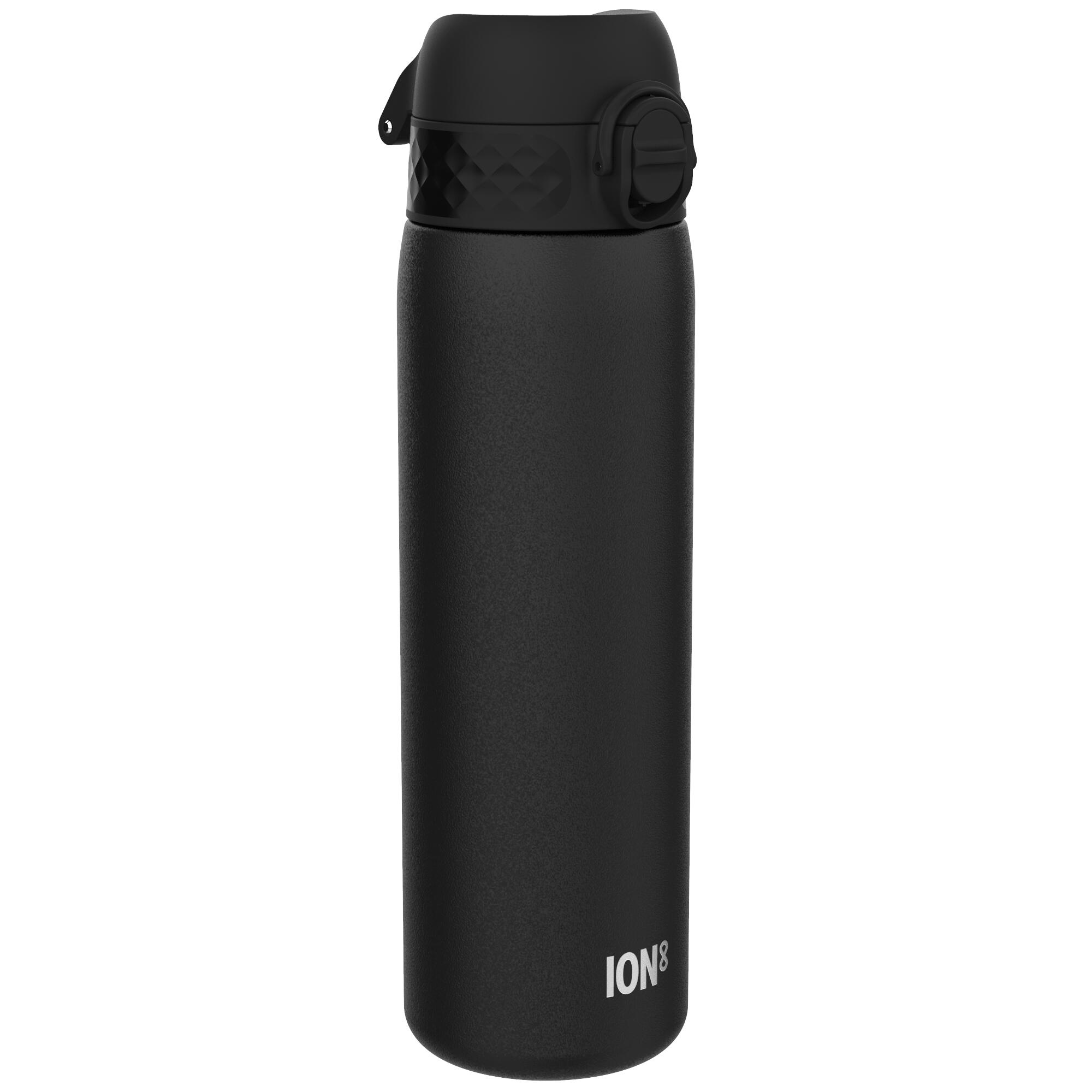 ION8 Leak Proof Slim Water Bottle, Stainless Steel, Black, 600ml (20oz)