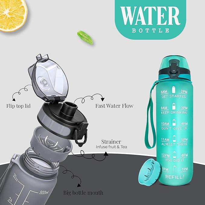 K-MART  Sports Water Bottle with Motivational Time Marker 3/4