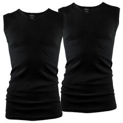 Débardeur col V | Homme | Maillot de corps sans coutures | Set de 2 | Noir