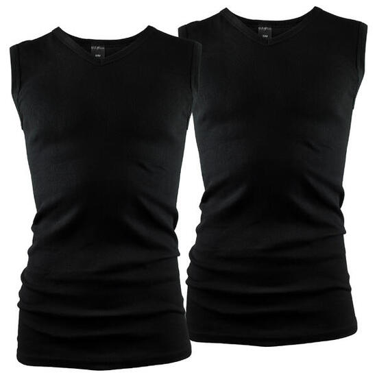 Débardeur col V | Homme | Maillot de corps sans coutures | Set de 2 | Noir