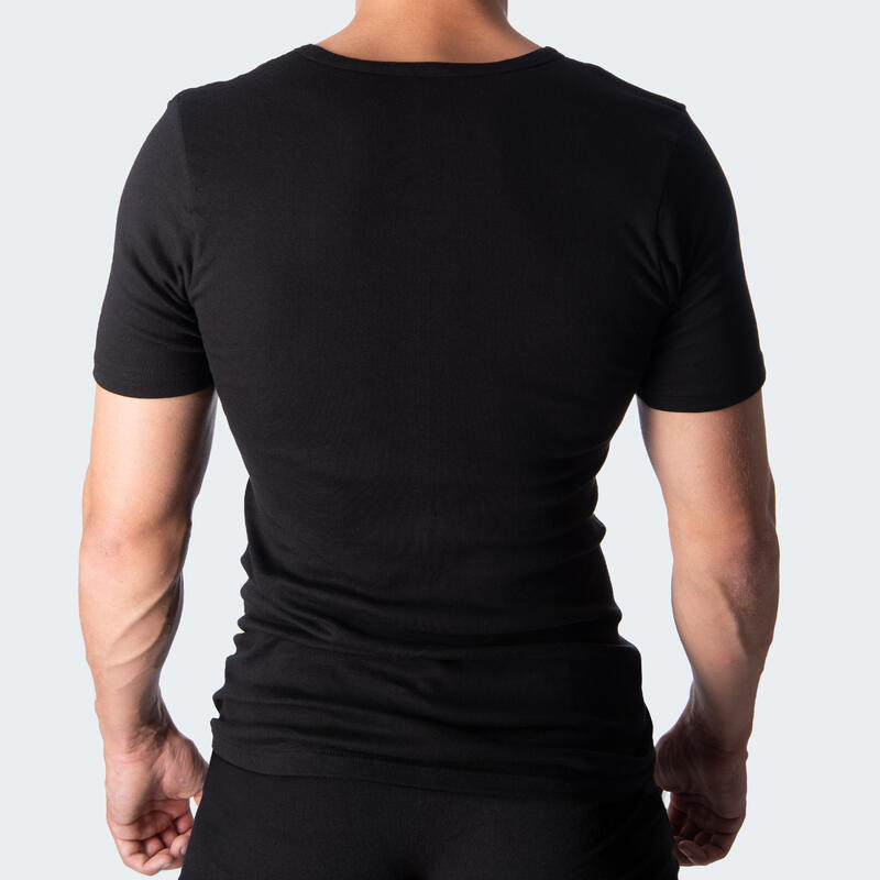 Herenonderhemd set van 2 | T-shirt met V-hals | Fijn rib | Zwart
