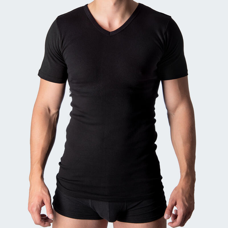 Camiseta interior cuello V | Hombre | Set de 2 | Sin costuras | Negro