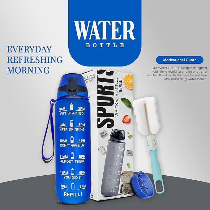 K-MART Water Blue Bottle 1L Sports Water Bottle with Motivational Time Marker 2/3