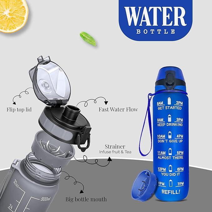 K-MART Water Blue Bottle 1L Sports Water Bottle with Motivational Time Marker 3/3