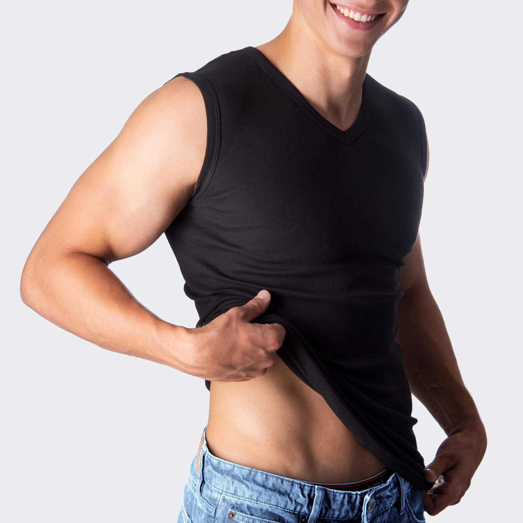 Débardeur col V | Homme | Maillot de corps sans coutures | Set de 2 | Noir 6/6