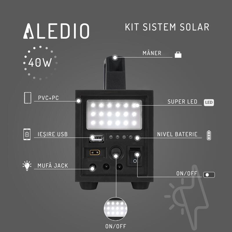 KIT SISTEM SOLAR 40W CU LANTERNA SI IESIRE USB, BEC LED, PROIECTOR