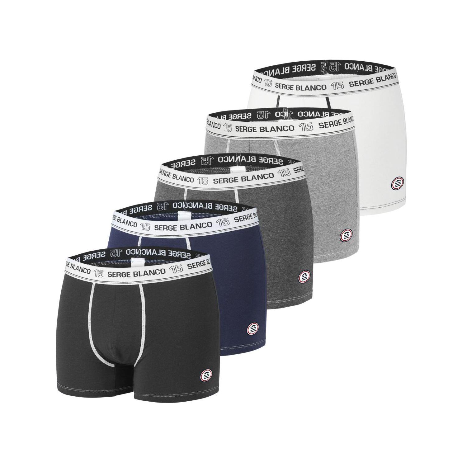 Serge Blanco - Lot De 5 Boxers Serge Blanco Coton Homme Class' - Caleçon - Multicolore - 48 Xl - Decathlon