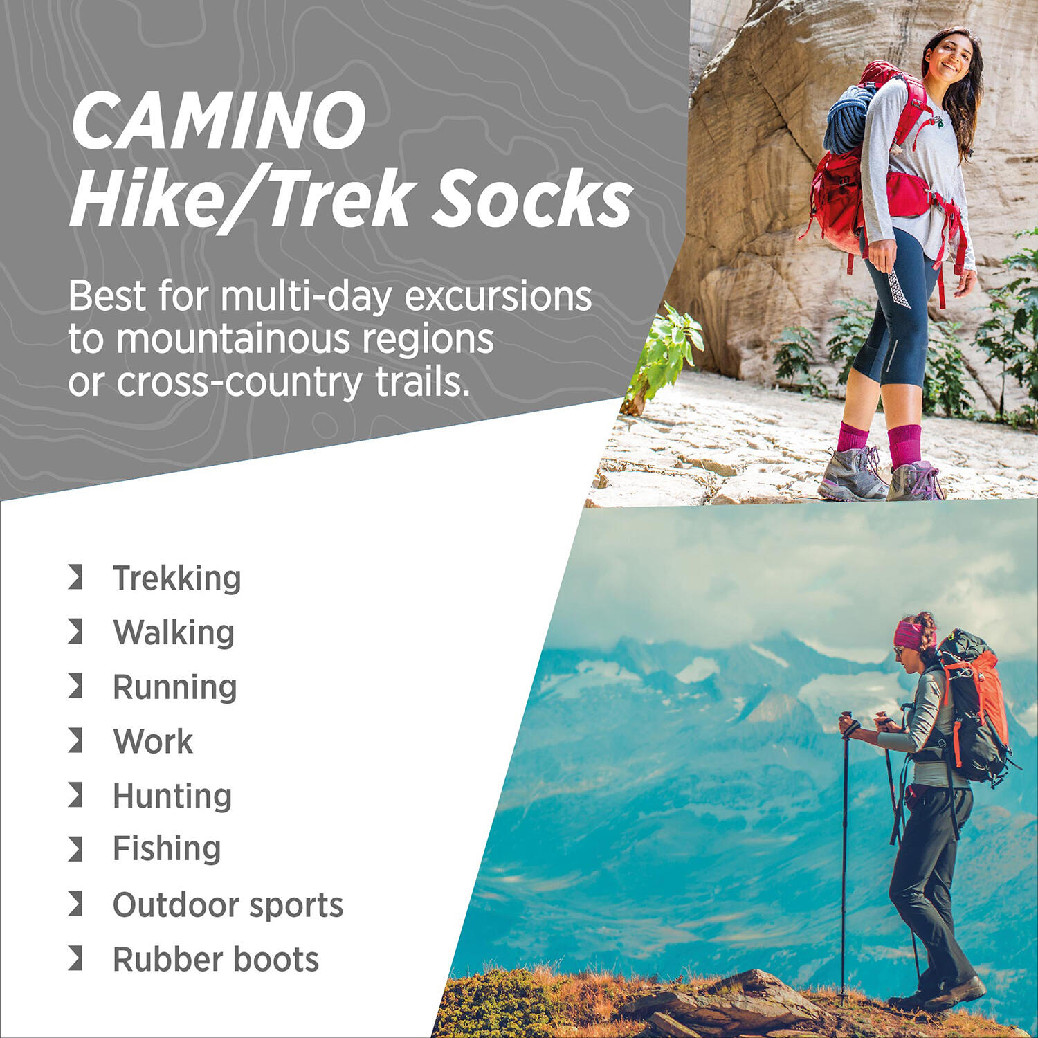 Chaussettes thermiques de trekking et randonnée en alpaga mérinos| CAMINO 5/7