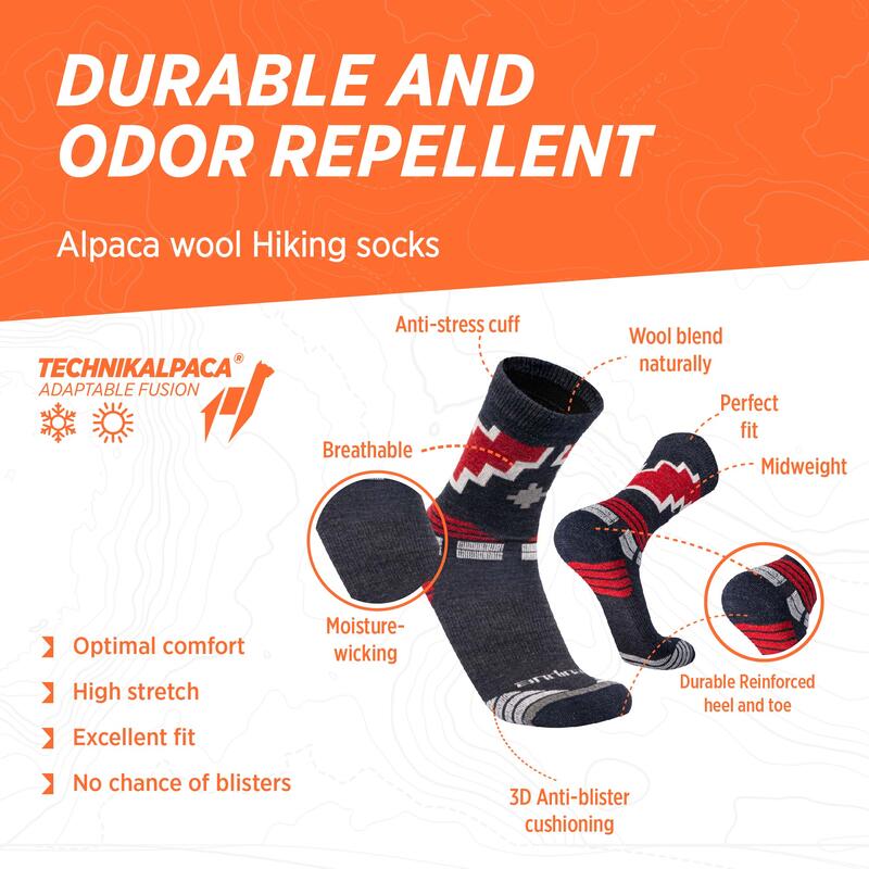 Chaussettes de randonnée en alpaga mérinos, thermiques de trekking rembourrées