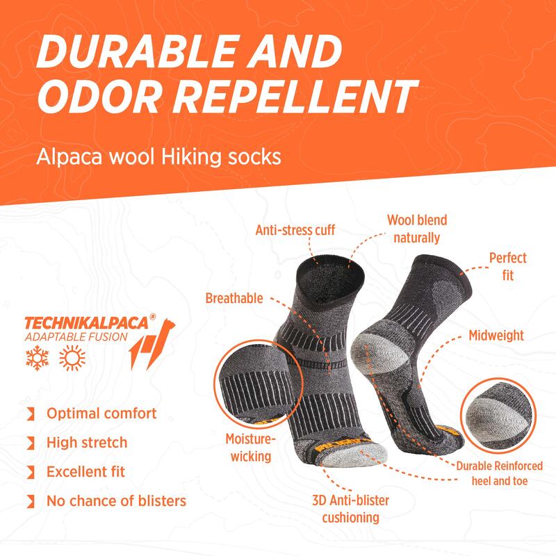 Alpaga Mérinos Chaussettes de randonnée, thermiques de trekking rembourrées.