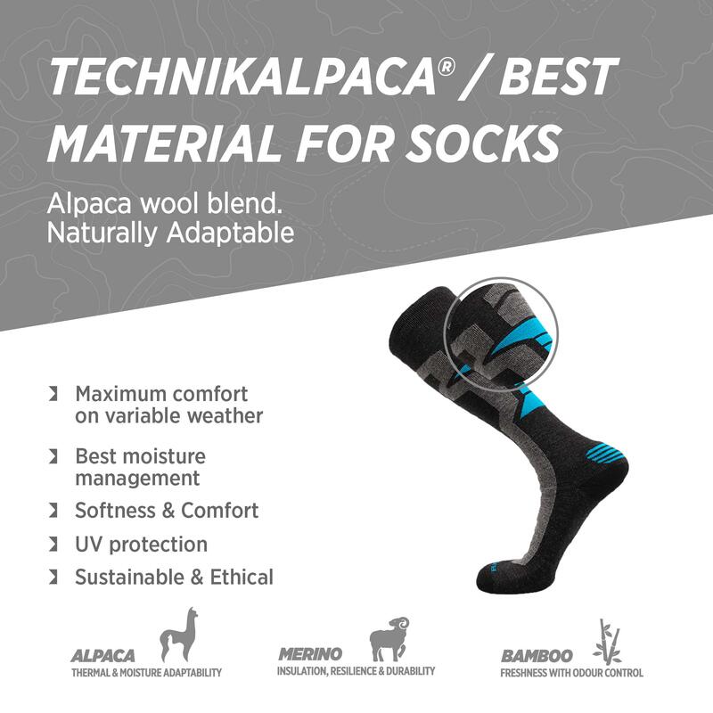 Alpaga Mérinos Chaussettes de ski, Skiing Mi-bas avec rembourrage Femmes Hommes
