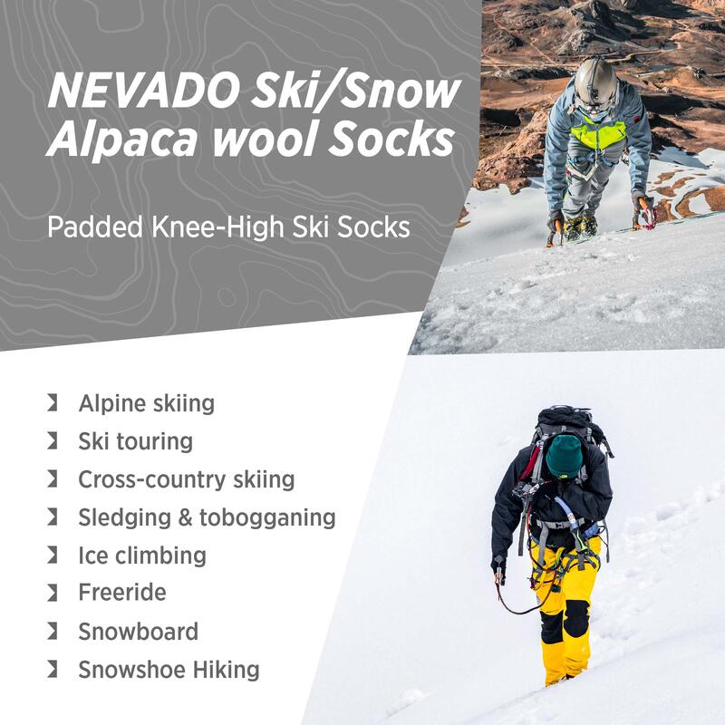 Alpaga Mérinos Chaussettes de ski, Skiing Mi-bas avec rembourrage Femmes Hommes