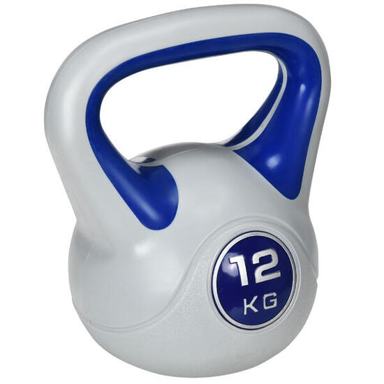 SPORTNOW Kettlebell 12kg in PU e Sabbia con Base Piatta e Impugnatura Blu