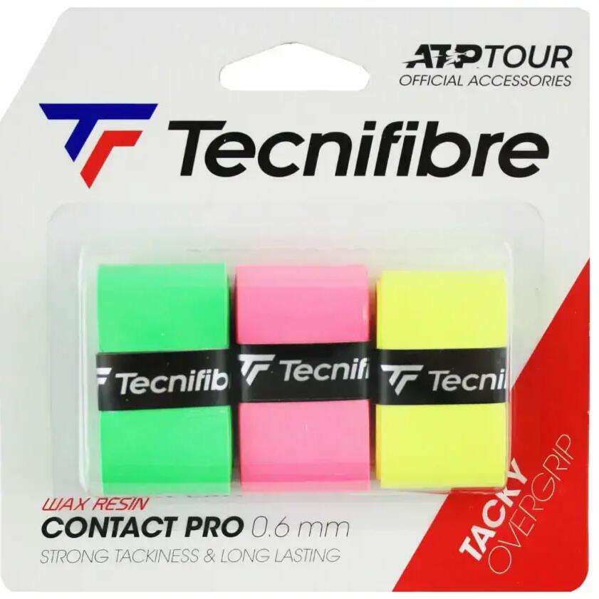 3 Pack Of Multicolour Tecnifibre Contact Pro Overgrips