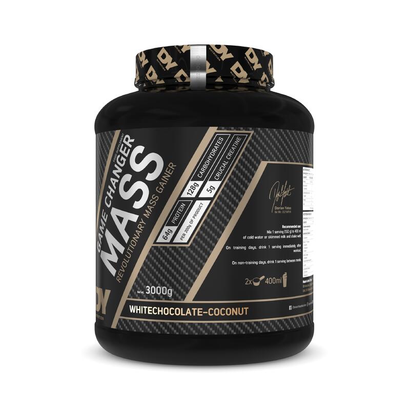 Gainer "Game Changer Mass", DY Nutrition, Ciocolata Alba si Cocos, 3kg