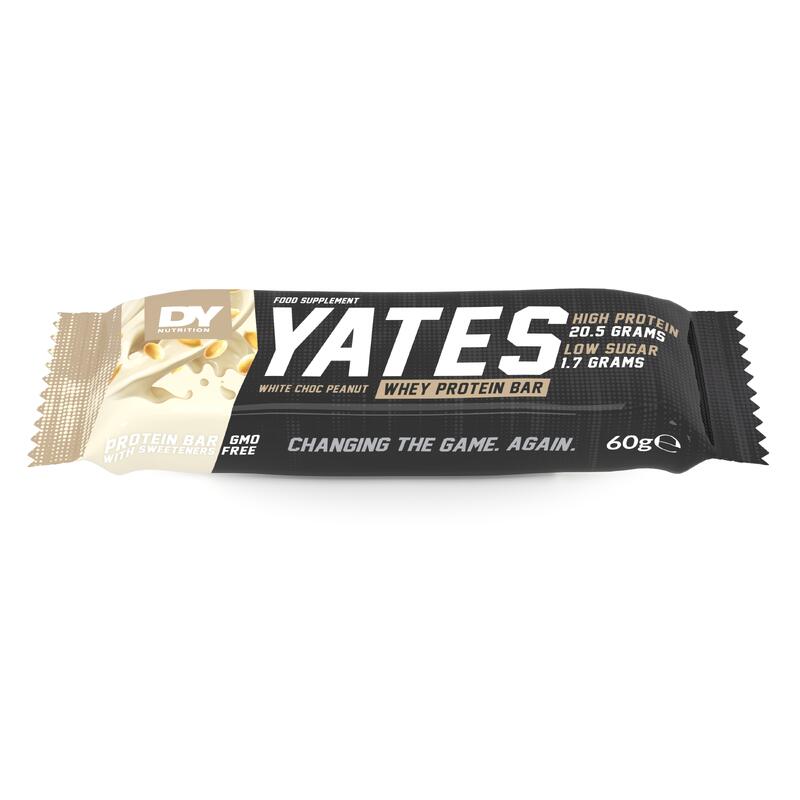 Baton Proteic Yates Bar DY Nutrition Ciocolata Alba si Alune - Cutie 12 batoane