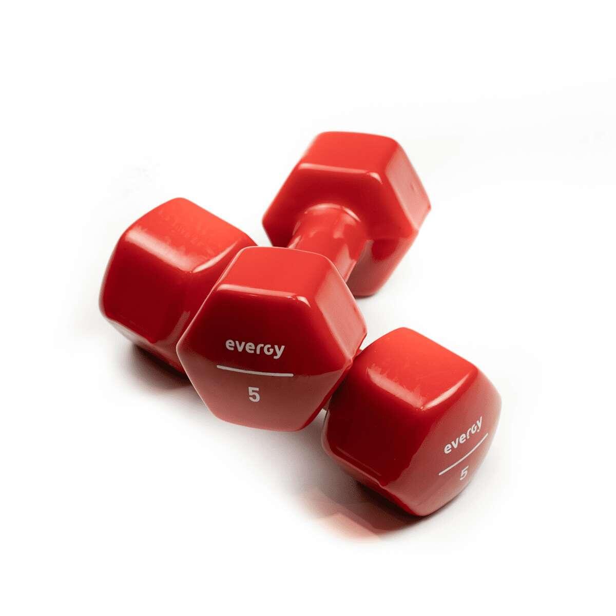 Mancuernas vinilo rojo 5kg (par) gimnasio en casa 2/8
