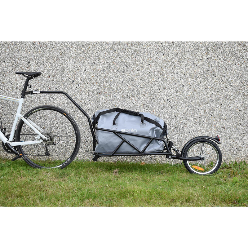 Eenwielige fietskar met tas en schokdemper